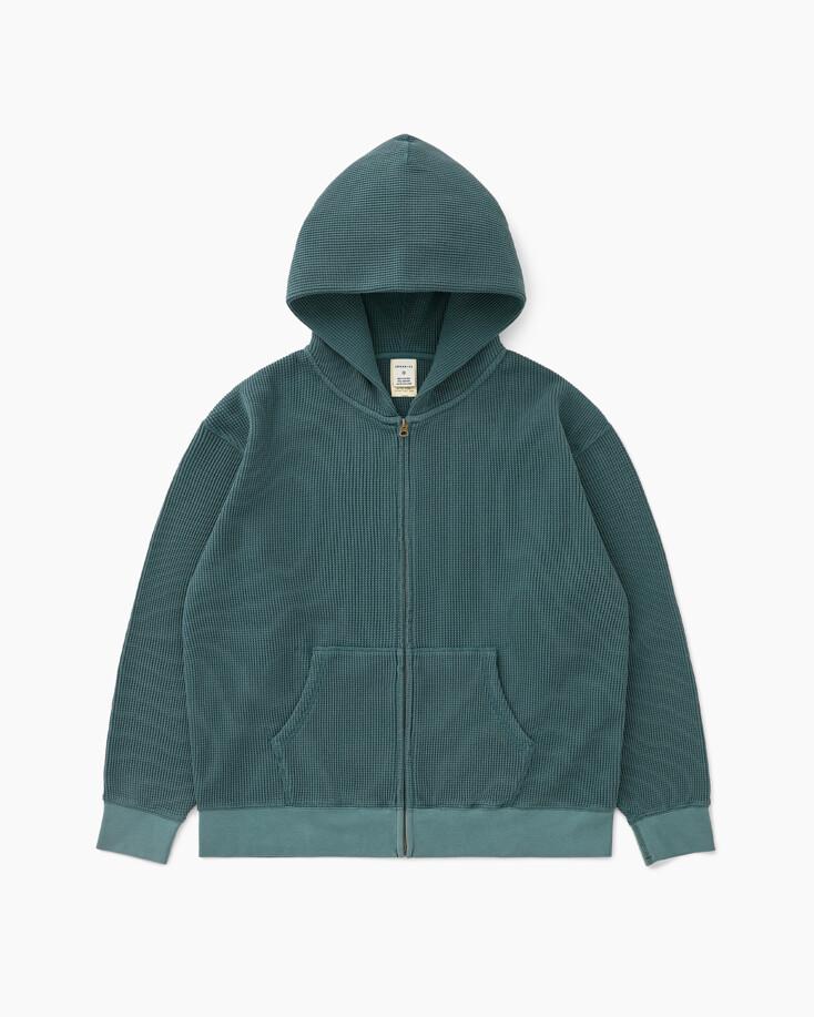 Waffle Full Zip Hoodie Teal