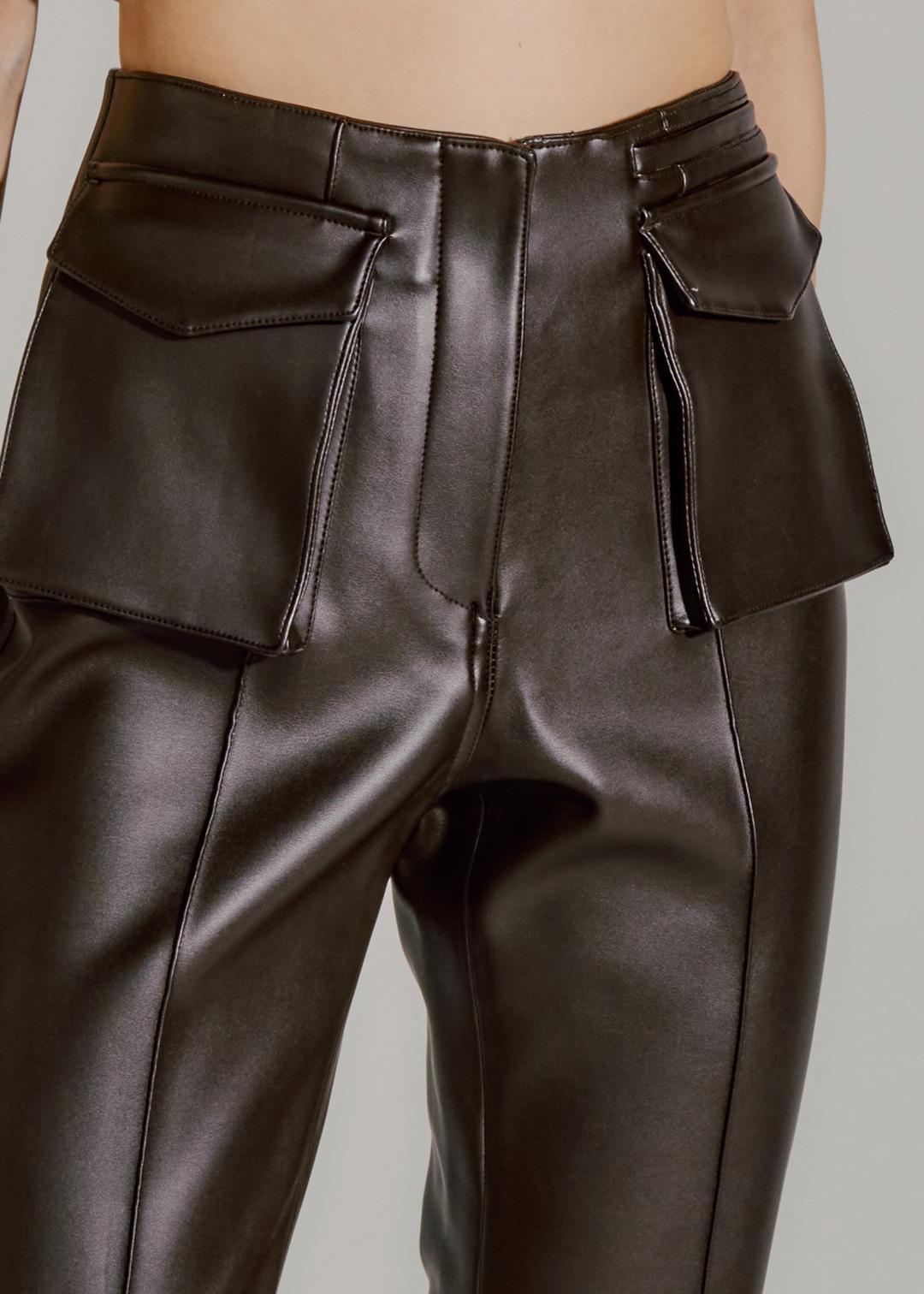 FW22 SPLIT POCKET PANTS FAUX LEATHER - CACAO