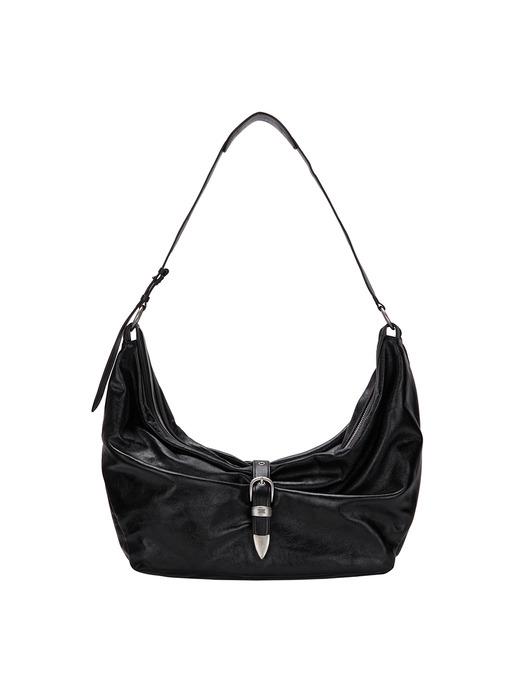 BELTED HOBO_black glossy plain
