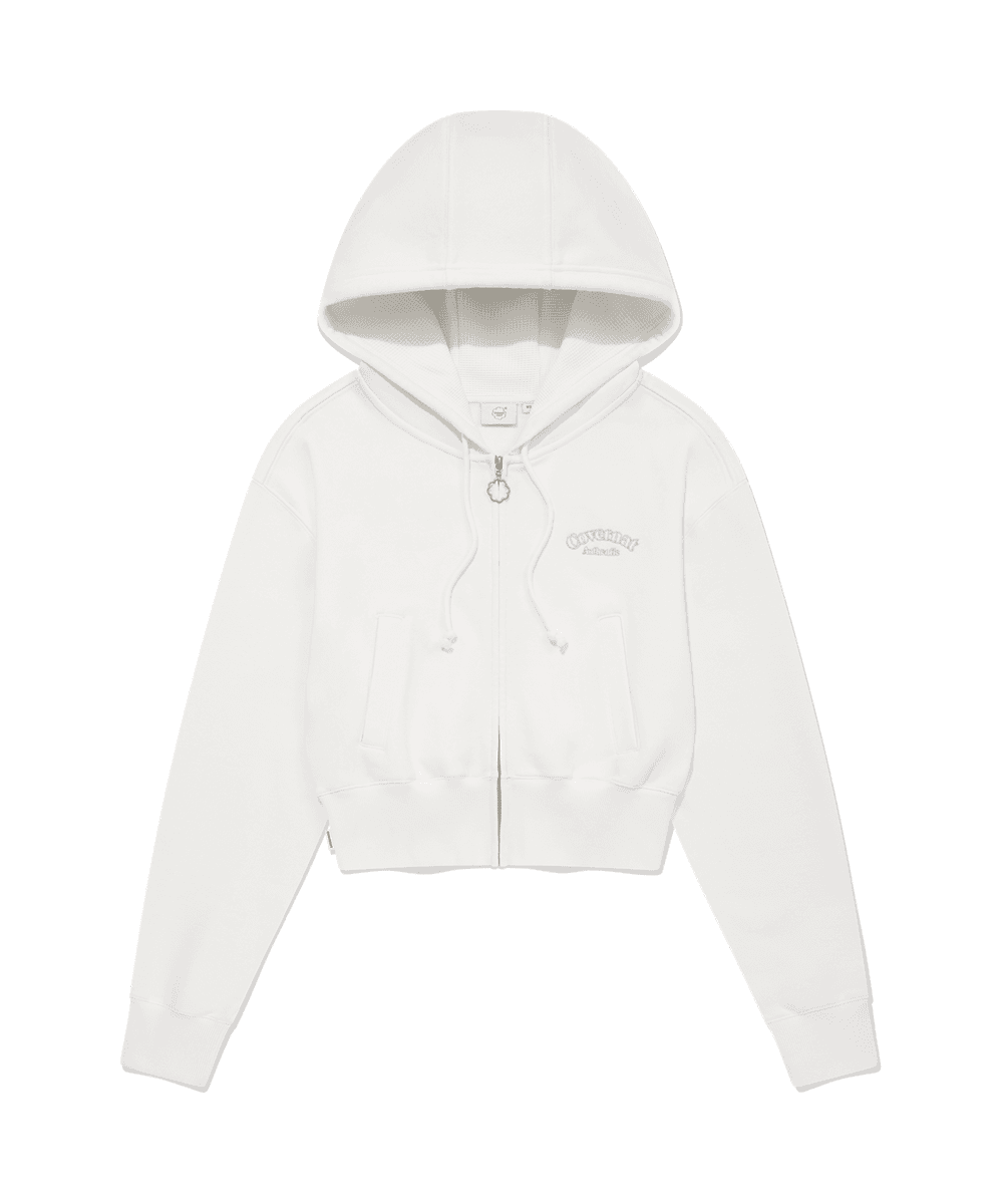 우먼 아치 클로버하트 크롭 후디 집업 화이트