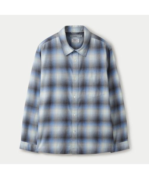 SOMELOS 블루 옐로우 옴브레 체크 오버형 셔츠 SASFW25541BUX
