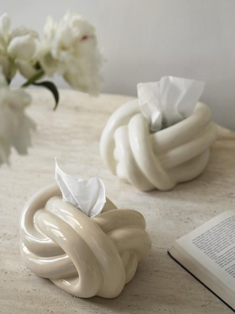 헤이유드 매듭 티슈케이스 유광 도자기 화장지 휴지케이스