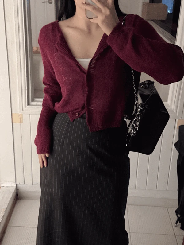 카세인 크롭 울 가디건