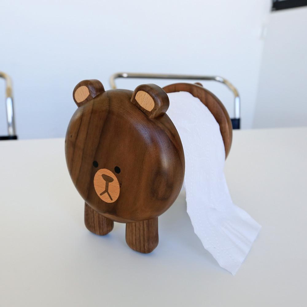 곰돌이 원목 두루마리 휴지케이스 휴지걸이 키친타올걸이