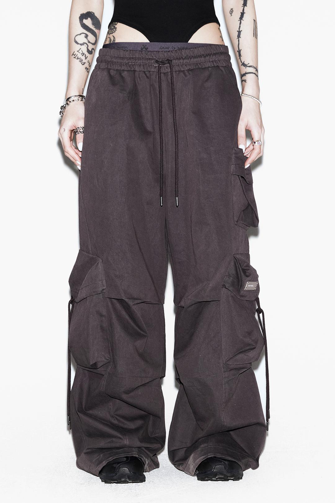 SOLID POCKET WIDE BANDING PANTS DARK GREY