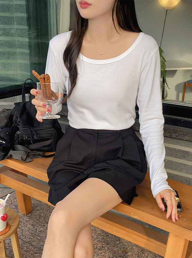 [MADE/크롭&기본] 소프트 u넥 긴팔티 - 3color