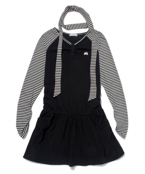 스트라이프 헨리넥 드레스 (블랙)