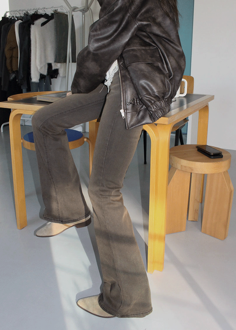 BROWN WASHING BOOTS CUT DENIM (S-L)