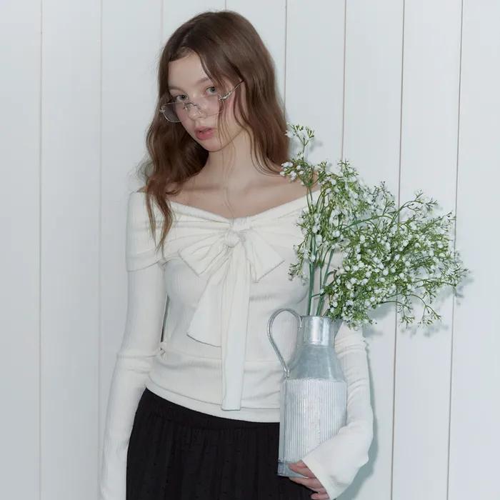 리든 오프숄더 긴팔 티셔츠(스트랩set)