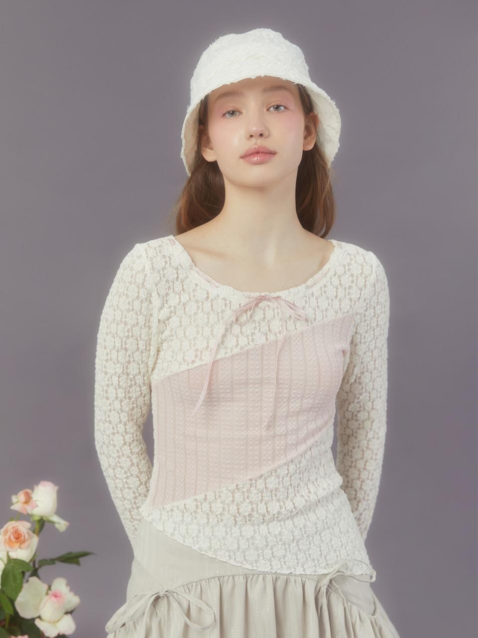LACE PATCHWORK T-SHIRT (CREAM)
