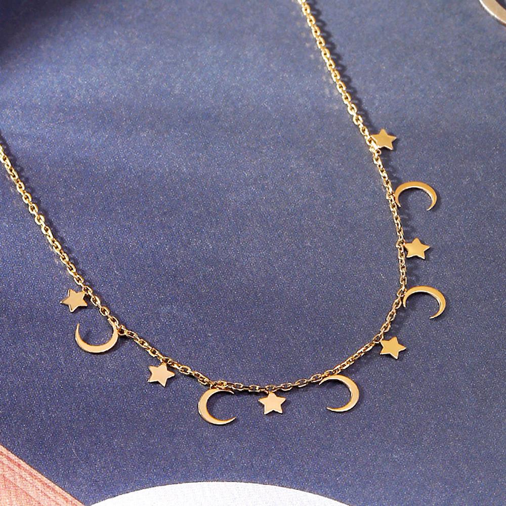 골드팡 14k 별빛달빛 목걸이 일체형 레이어드 데일리 초커 행운 초승달 스타 여자 선물