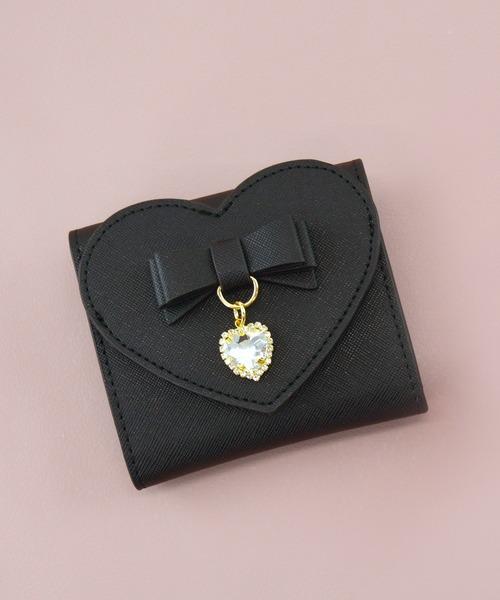 三つ折り財布 ボックスコイン ミニ財布 ハート ビジュー リボン アラベル