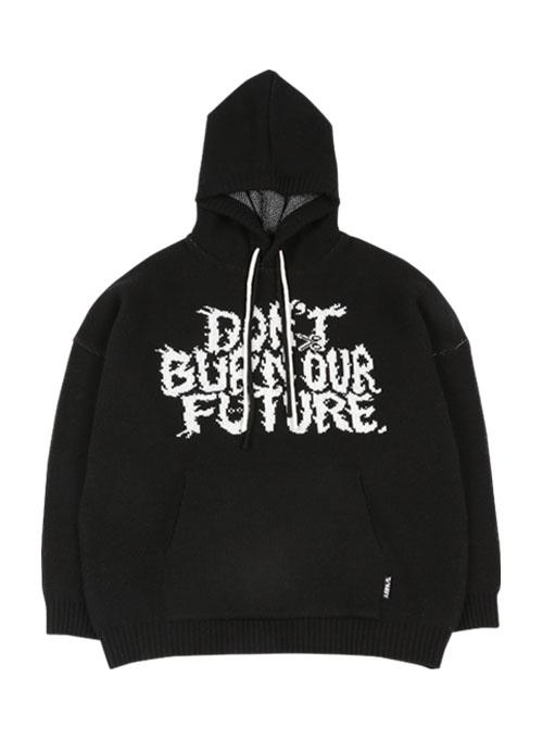 Oversized (19) Slogan Wool Knit Hoodie [BLACK]
