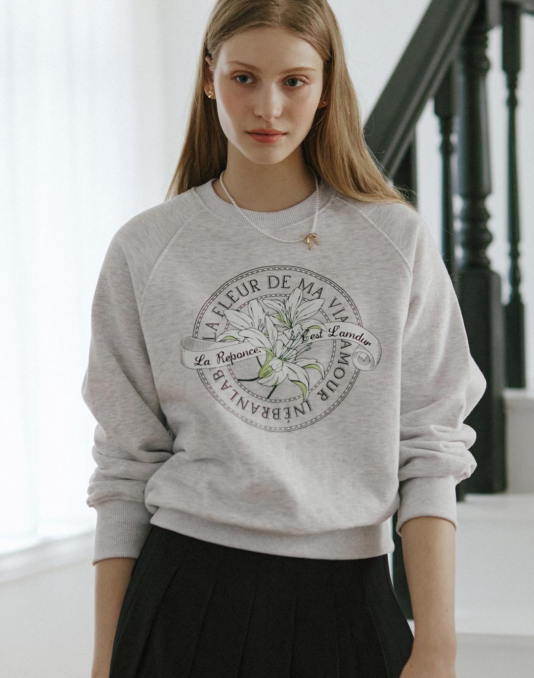 Lily Print Sweatshirt - Light Grey
