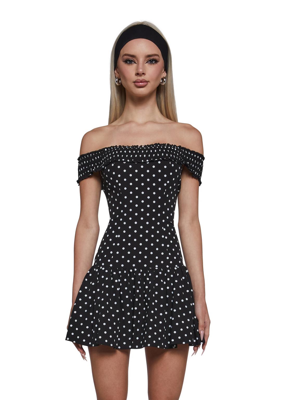 Audrey Polka Dot Dress - Black - BLACK / XX-SMALL