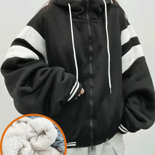 [따숩/양털안감]두줄몽글양털 박시점퍼  오버핏 루즈핏