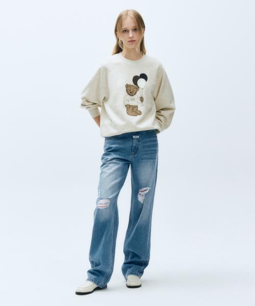 W DAMAGED WASHED DENIM PANTS blue