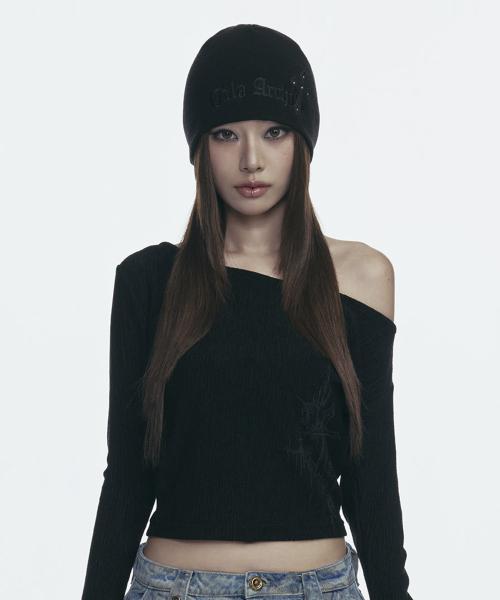 CROSS PATCHED LOGO BEANIE_BLACK