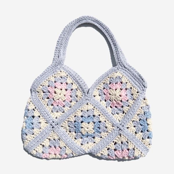 SILVER granny square hobobag