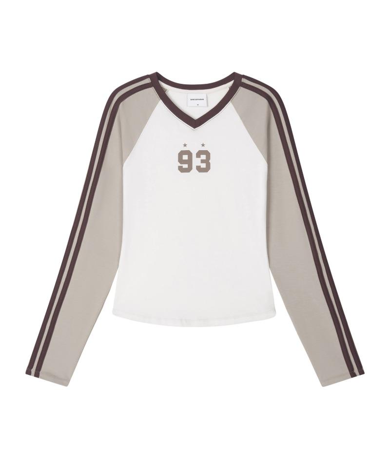 W 트랙 라인 브이넥 롱슬리브_크림