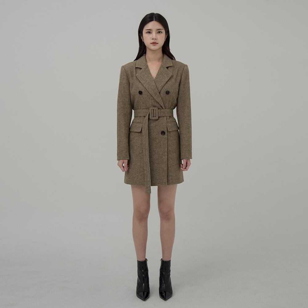 HOUNDTOOTH WOOL JACKET DRESS KHAKIBEIGE