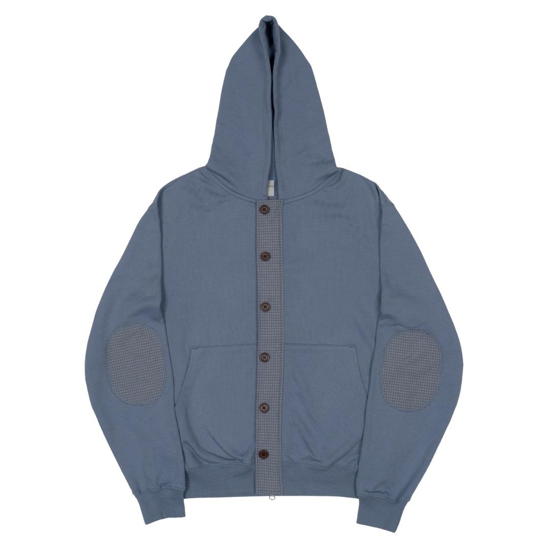 TCM check elbow patch hooded zip-up (blue)