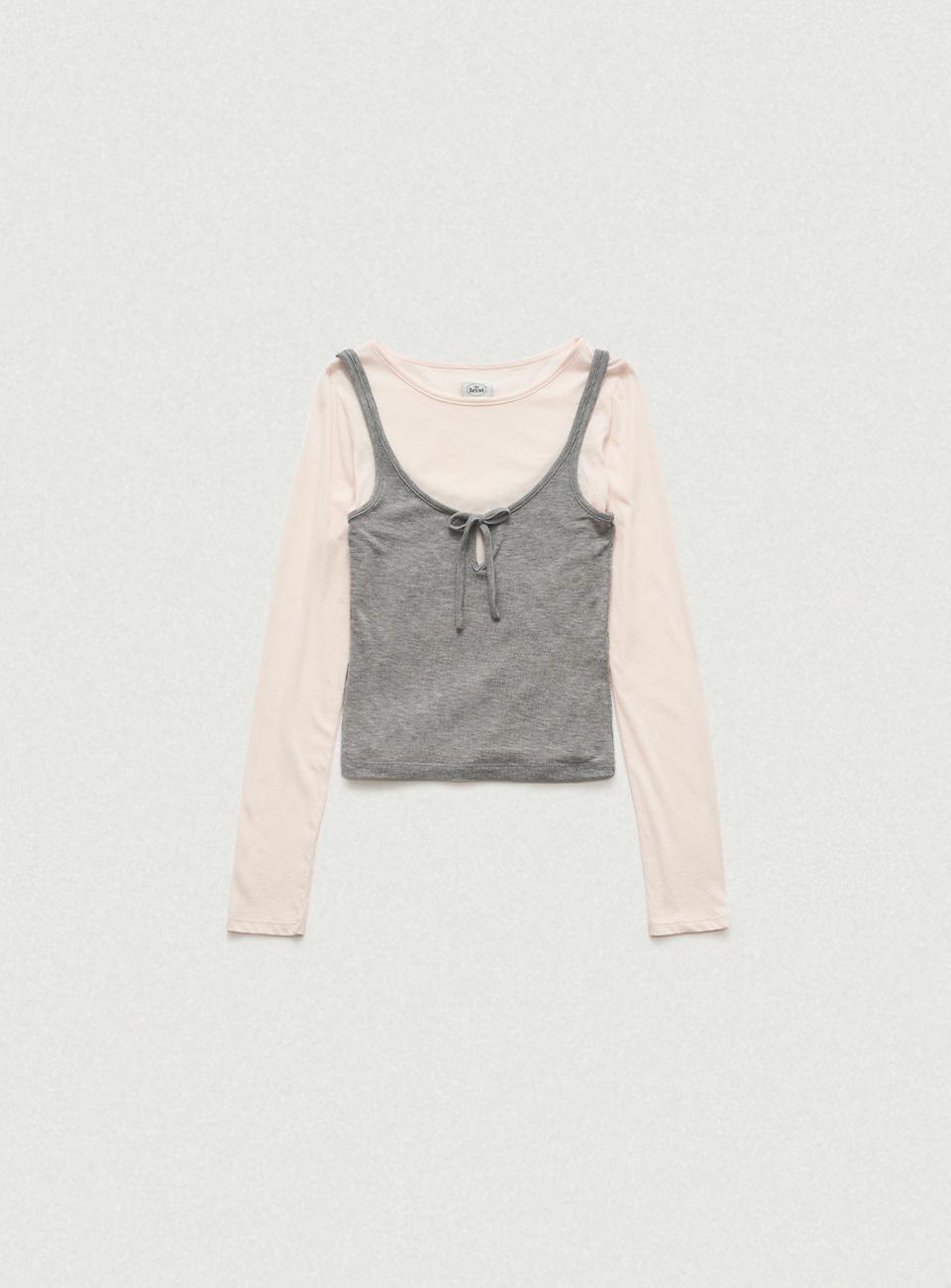 Averin Ribbon Layer T-Shirt_Light Pink