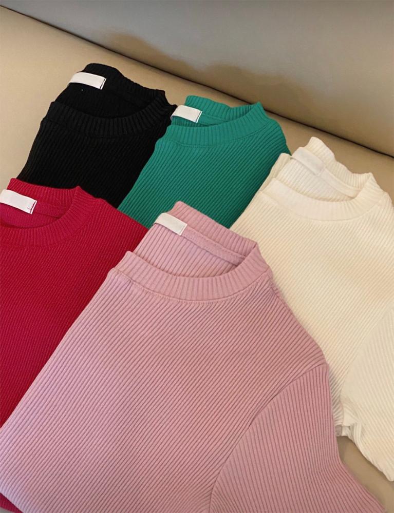 라운드넥 골지 반팔 티셔츠 (5color)