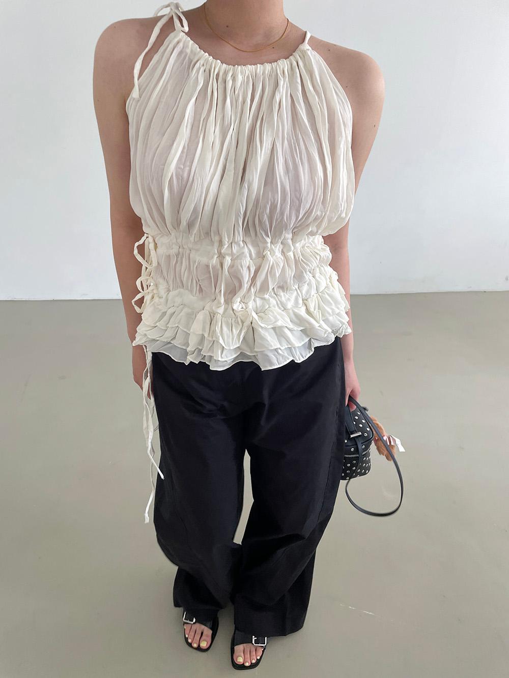 WRINKLE HALTERNECK BLOUSE (2COLOR)