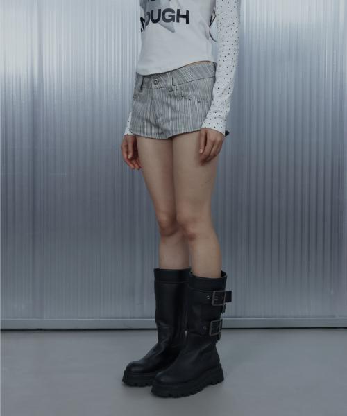 STRIPED STUDDED SHORT PANTS / GRAY