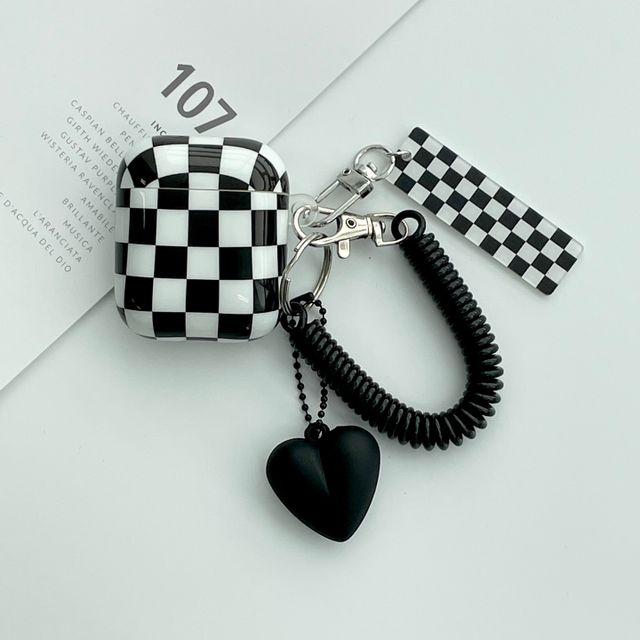 (케이스+키링 세트할인) 검정체커보드에어팟/에어팟1,2세대/에어팟프로/에어팟3세대 에어팟케이스키링 버즈키링 가방키링