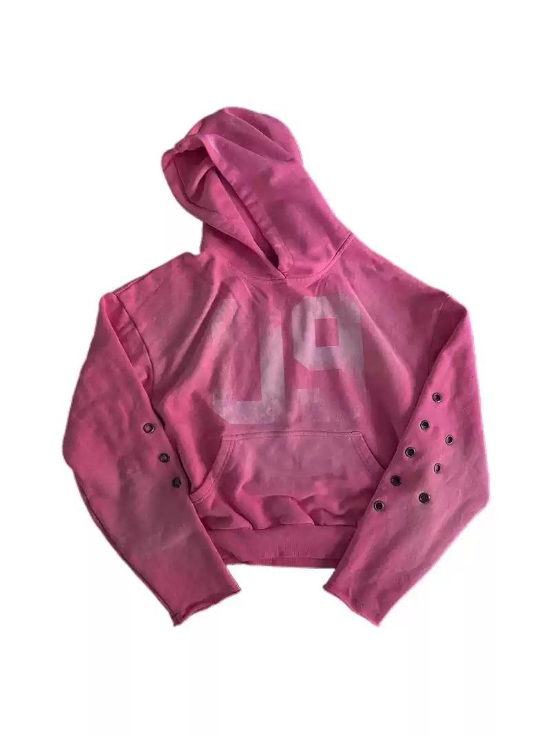 no E mosen 09 후드티 아일렛 워싱 핑크 숫자 프린팅 후드 스웨트셔츠