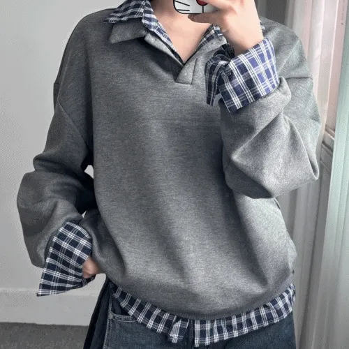 반팔 추가🖤체크 레이어드 mtm