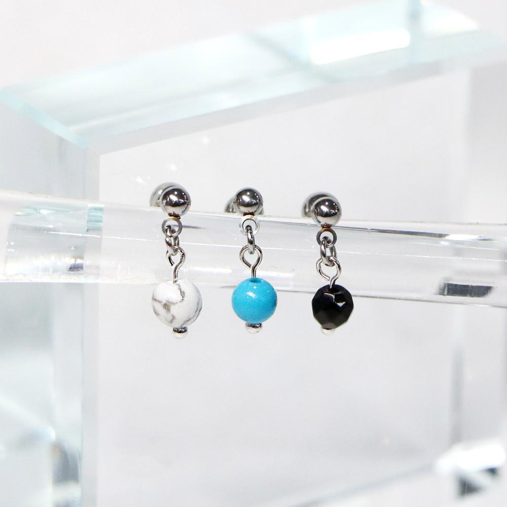 [나나제작] 미니 동글 원석 댕글 피어싱, 귀걸이(3color)