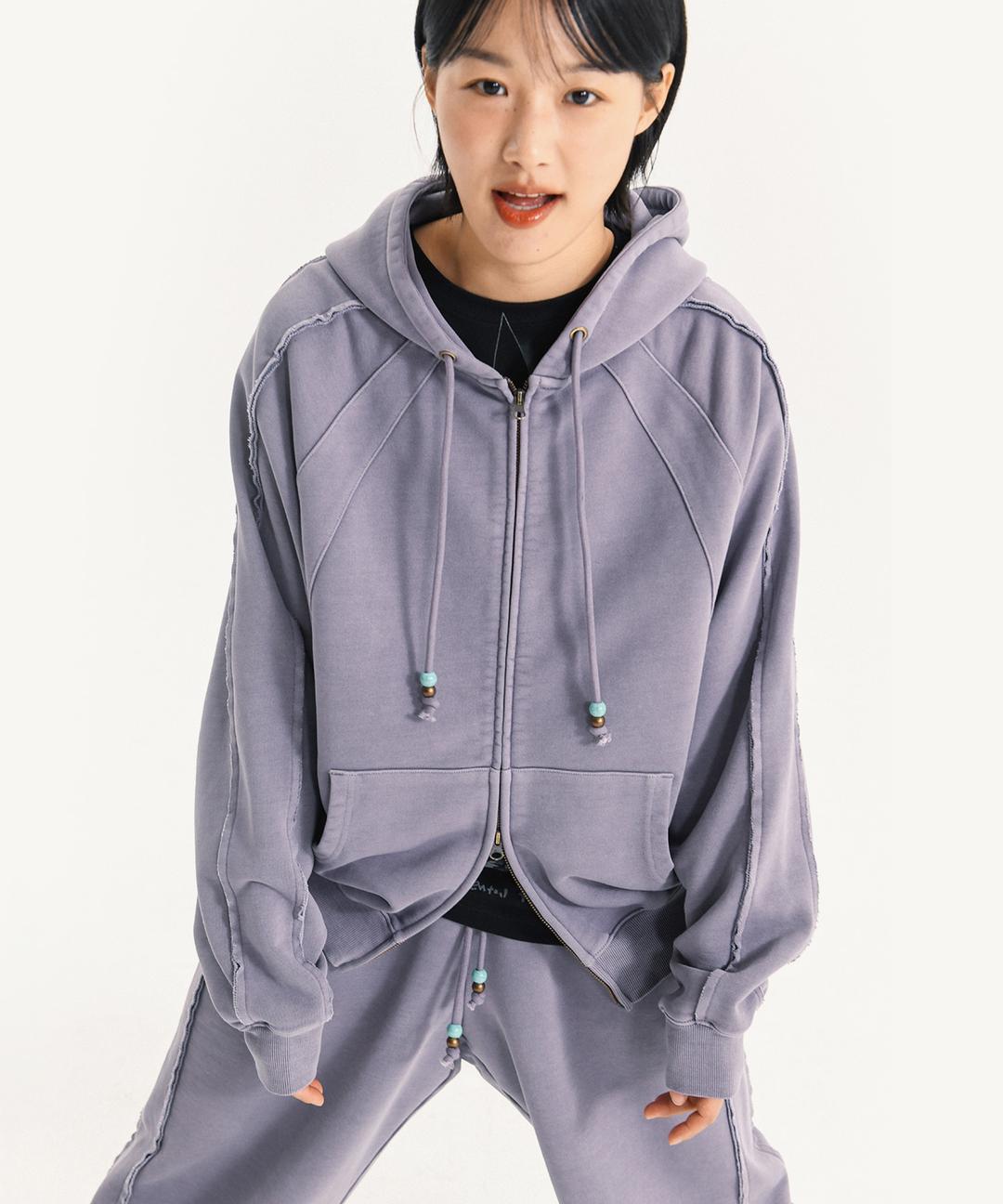 BEAD STRING HOODIE ZIP-UP PG PURPLE CHARCOAL