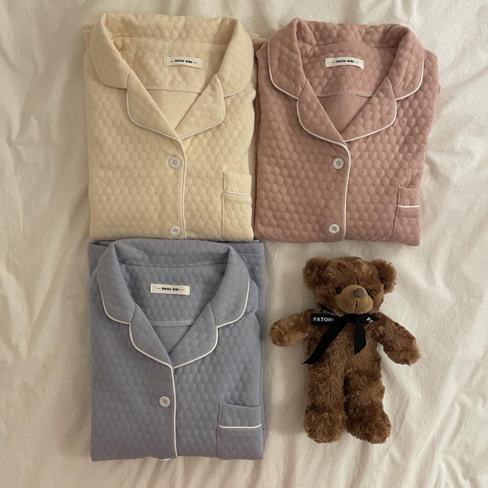 겨울 누빔 긴팔 면 스판 부드러운 수면 루즈핏 파자마파티 우정잠옷 홈파티파자마