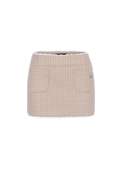 로우라이즈 체크 레이스 미니 스커트_베이지