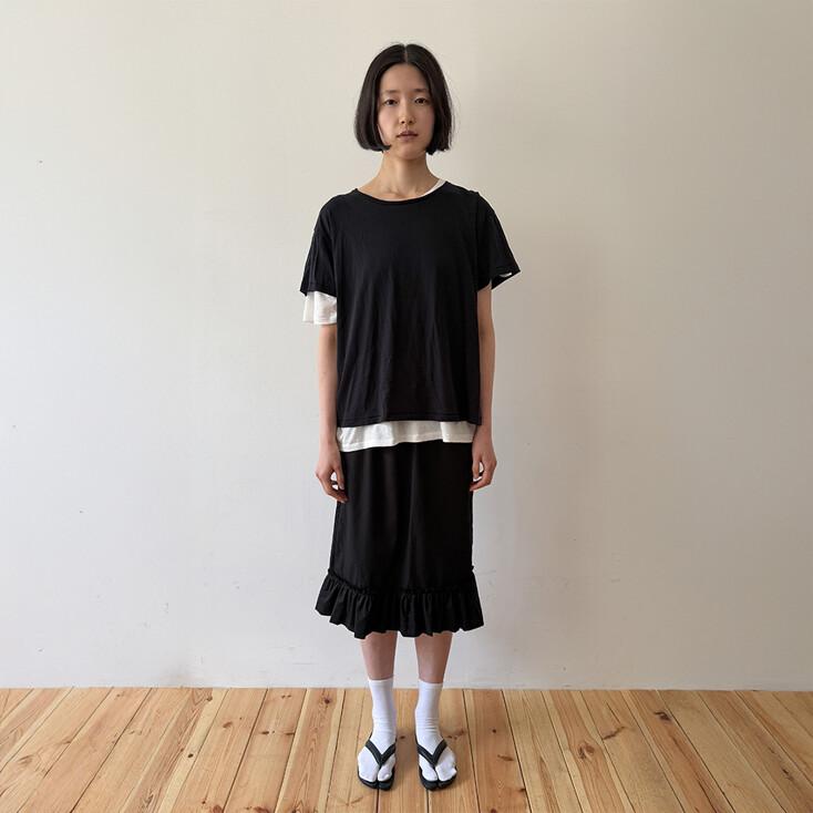 FRILL DETAIL COTTON MIDI SKIRT IN BLACK