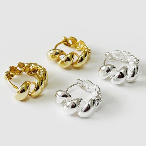 P1237w실버S925 트위스트 볼드 여자 링피어싱 귀걸이