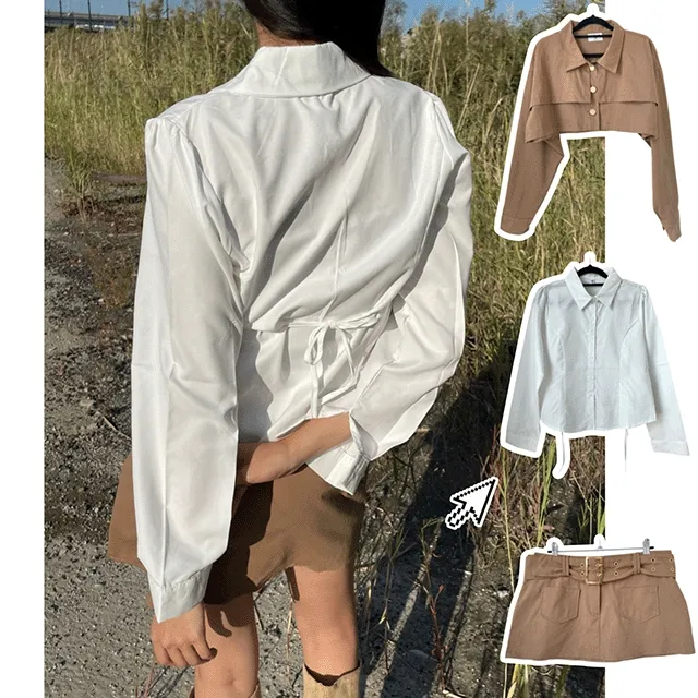 [밑단라운드/허리라인잡아줘요!] Back Ribbon Puff Round Shirt. (1col)