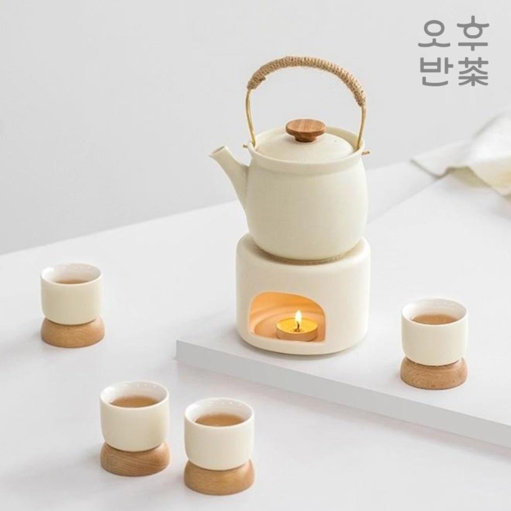 미니화로 크림 다도세트 티워머 차거름망 사케 다관 찻잔4개 구성