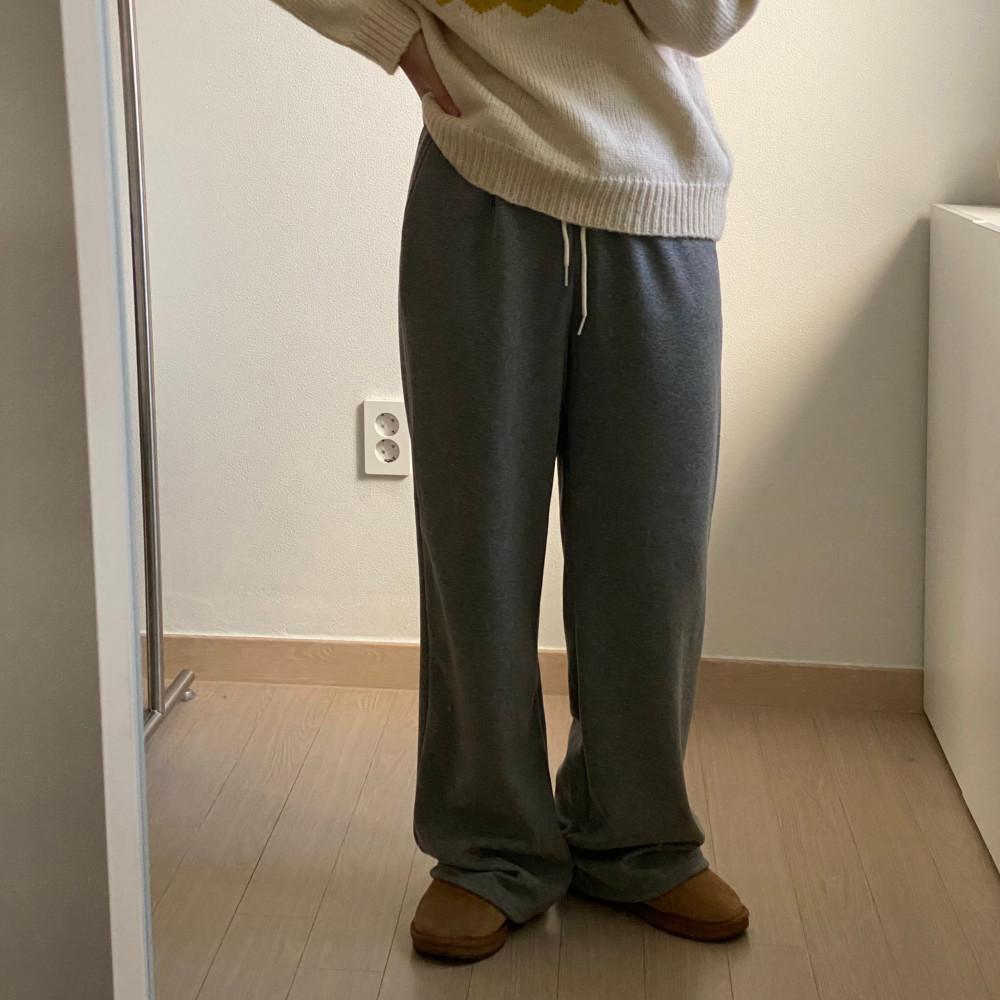 여성 밴딩 소프트 밍크 스판 와이드 팬츠