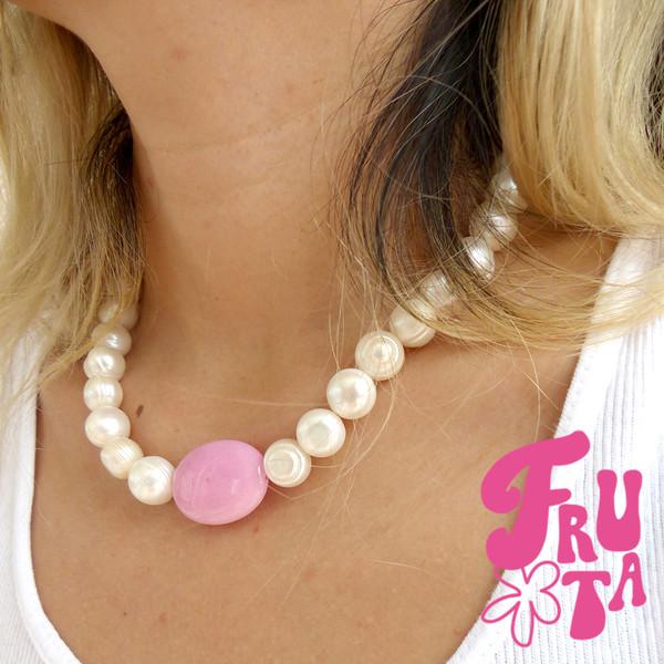 Pink Pink Jamstone & Pearl Necklace