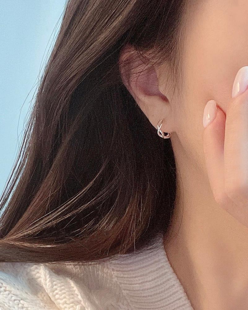 실버925 미니 꼬임 원터치 링귀걸이 (실버,로즈골드)