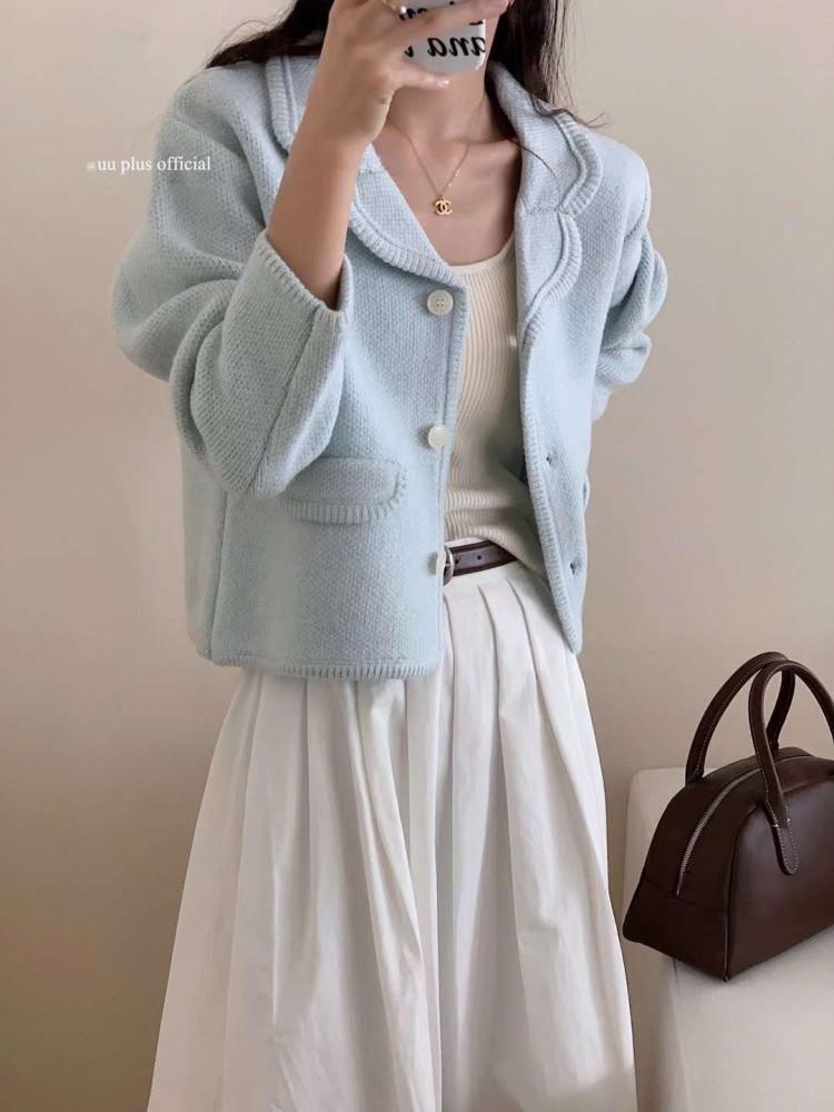 가을 신상 해비니트자켓 울 니트자켓 도톰한 실 자켓 아우터 트위드