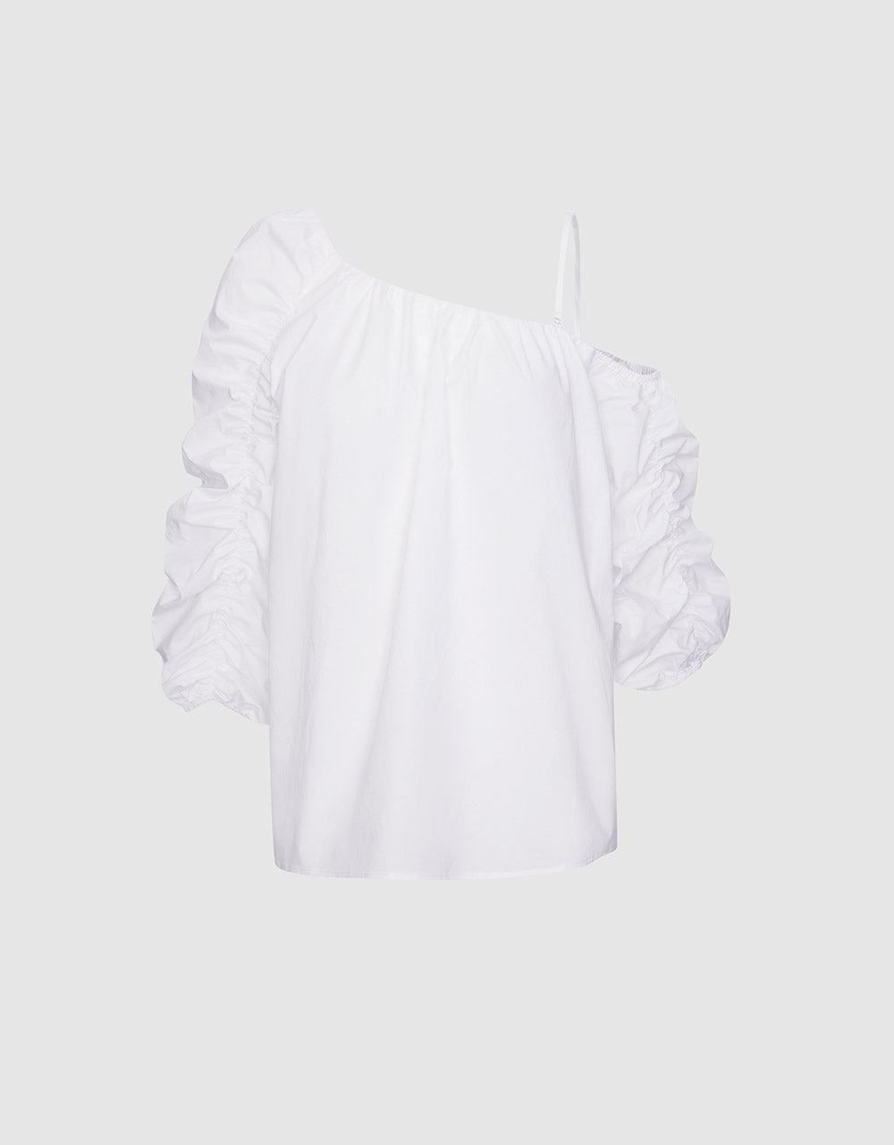 래글런 슬리브 원숄더 블라우스 - 화이트 / M