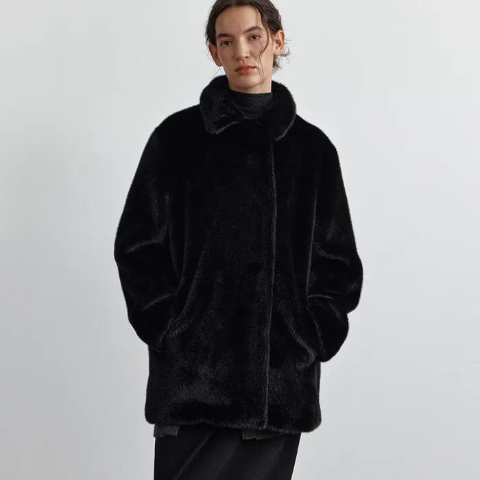NAEL FUR HALF COAT, BLACK