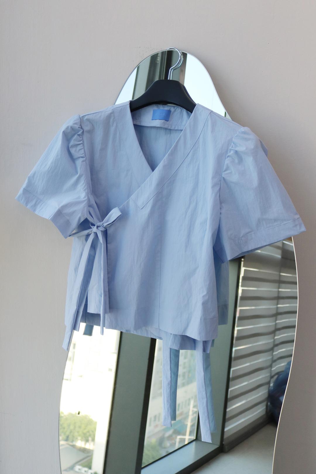 03 하녹 반팔 퍼프 저고리 블라우스 연하늘/솜사탕분홍 2color