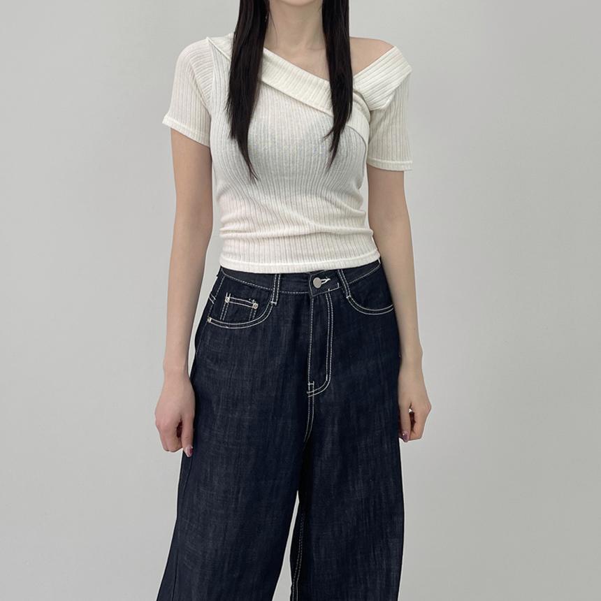 허그 골지 언발 반팔티