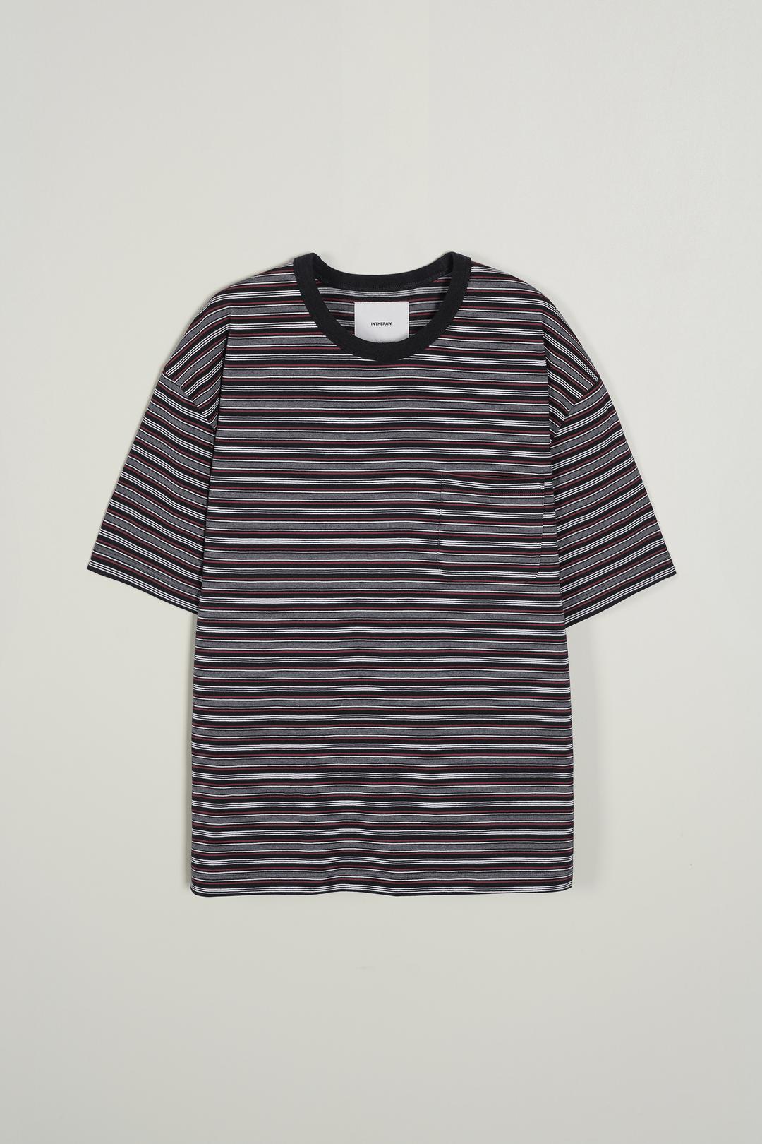 STRIPE BORDER POCKET T SHIRT - BLACK